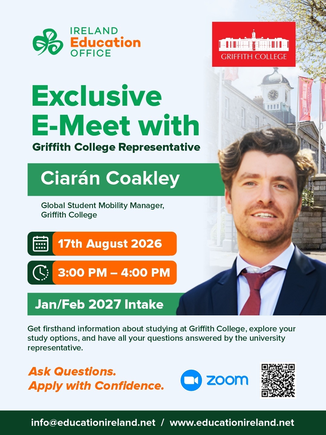 E-Meet Meet Ciaran Coakley Griffith College. Ask Questions. Apply with Confidence.