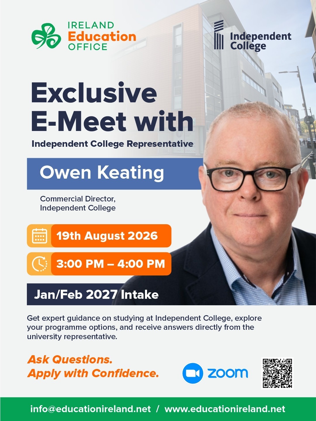 E-Meet With Owen Keating, Ask Questions. Apply with Confidence