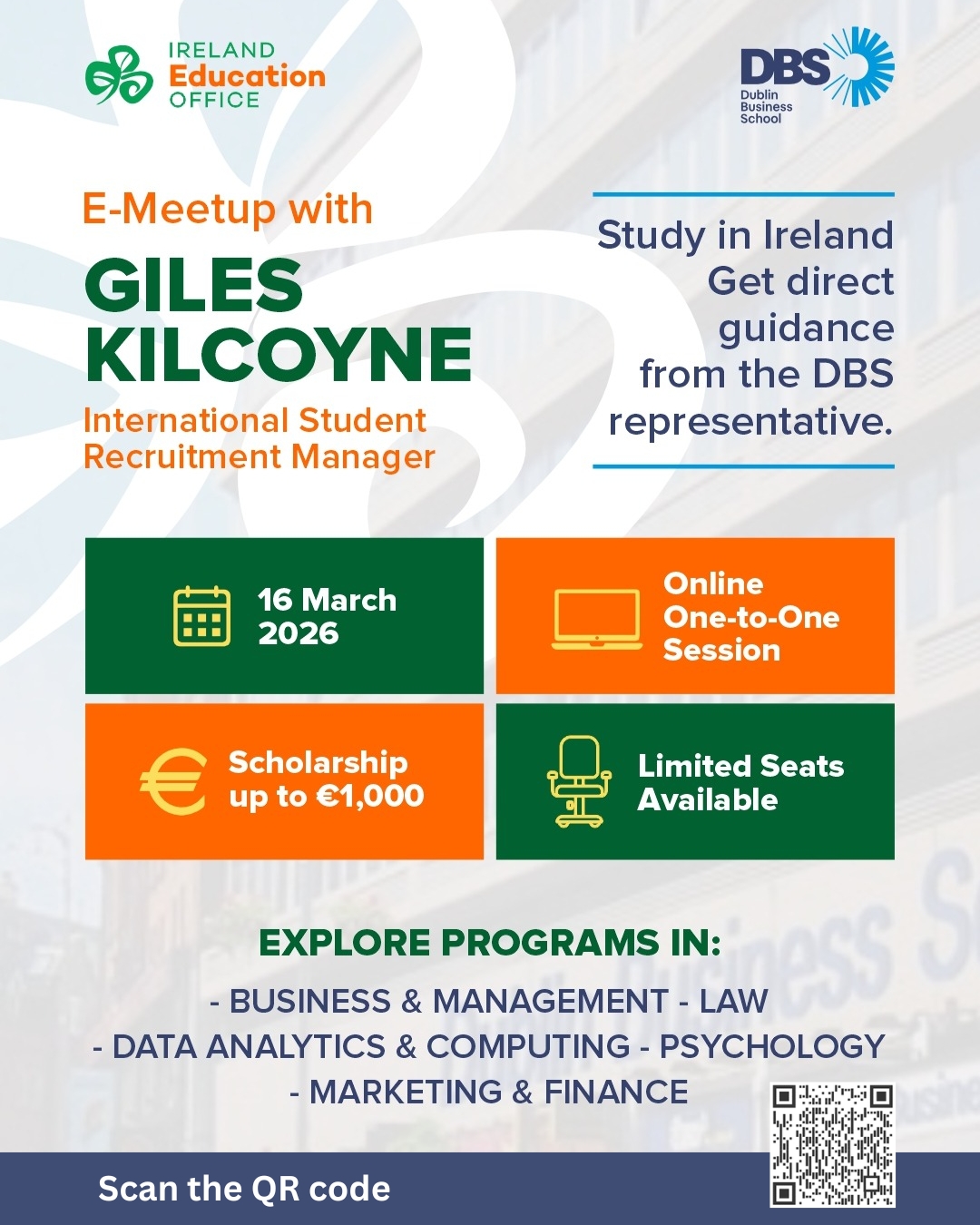 E-Meetup with Giles Kilcoyne Representative – Dublin Business School