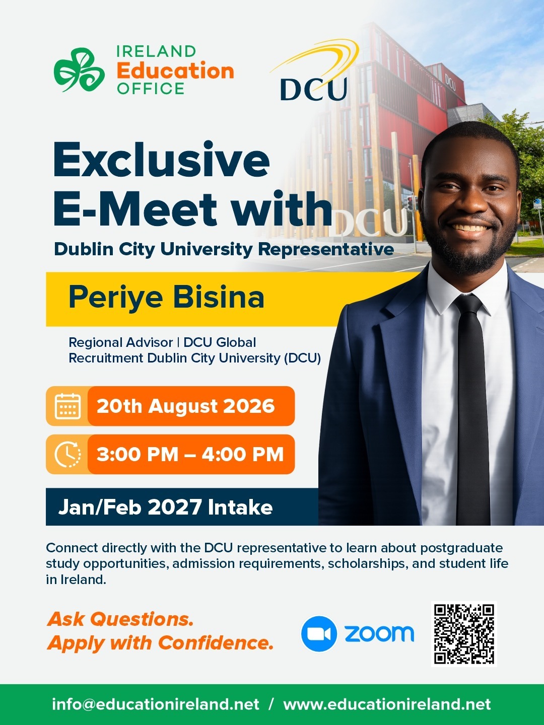 E-Meet Meet with Periye Bisina, Ask Questions. Apply with Confidence.